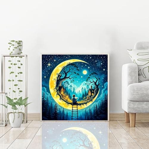 igoodom Diamond Art Kits for Adults, Fantasy Moon Diamond Painting Kit, Full Drill Round Diamond Art Kits, DIY Gem Art and Crafts for Home Wall Decor Gift 14x14inch view 2