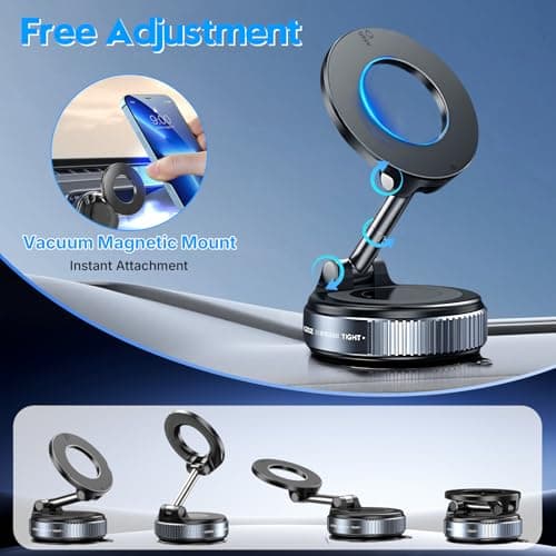 ELESULTRA Magnetic Phone Holder for Car - Suction Cup Phone Mount for Magsafe, Universal 360° Dashboard Phone Holder Vacuum Cell Phone Holders for Your Car/Gym/Mirror Car Mount for iPhone & Android view 6