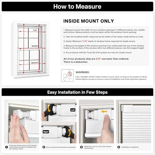 LazBlinds Cordless Cellular Shades, No Tools No Drill Blackout Honeycomb Shades Pleated Blinds for Windows, 45" W x 64" H, Dark Coffee view 6