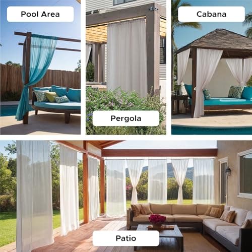 HolidayIdeas All Weather White Outdoor Sheer Curtains for Patio Waterproof 6 Pcs Rod Pocket Indoor Sheer Voile Curtains for Porch, Balcony, Gazebo, Pergolas, 54x84 Inch view 6