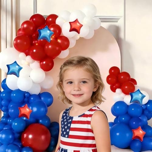 Red White Blue Balloon Garland Arch Kit 160Pcs Red White Blue Latex Balloons with Star Foil Balloons for 4th of July Nautical Patriotic Baseball Birthday Party Decorations view 4