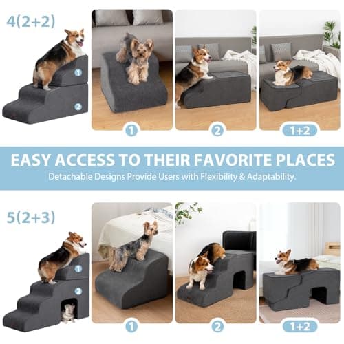Garnpet Dog Stairs for High Beds, 4-Step Dog Steps for Small Dogs and Cats, Foldable Pet Stairs for High Bed Climbing, Non-Slip Balanced Pet Step Indoor, Dark Grey view 2