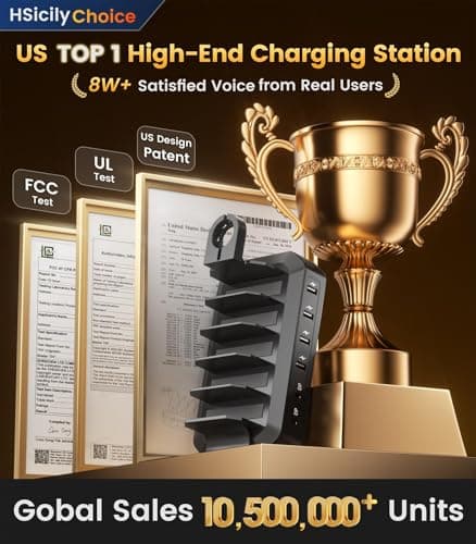 95W Fast Charging Station for Multiple Devices, 6-Port USB Charging Dock view 4