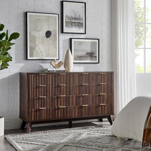 T4TREAM Fluted 8 Drawers Dresser, 54" Wide Modern Chest of Drawers, Curved Profile Design, Dresser TV Stand, Wood Drawer Organizer for Bedroom, Living Room, Hallway, Dark Walnut view 3