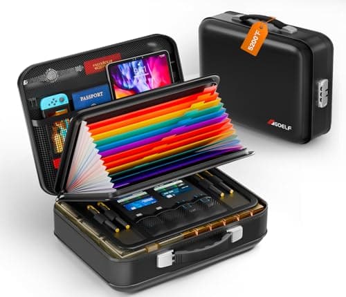 Fireproof Document Box with Lock, 5200°F Fireproof Water Resistant Hard Case File Organizer Safe Box for Important Documents, Certificates, Laptop, Passports (Black)