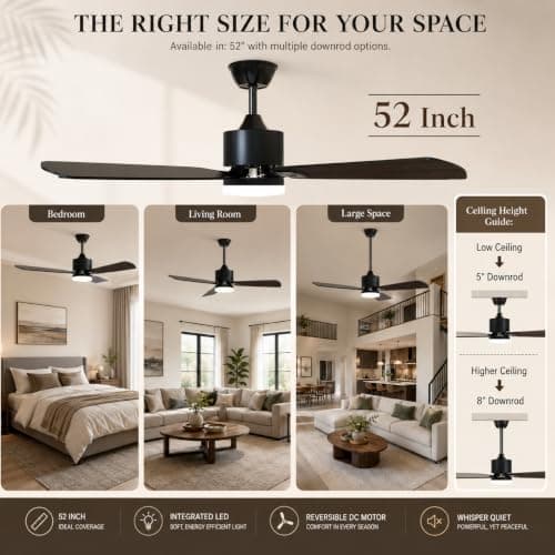 52 inch Ceiling Fans with Lights and Remote Control, Black view 4