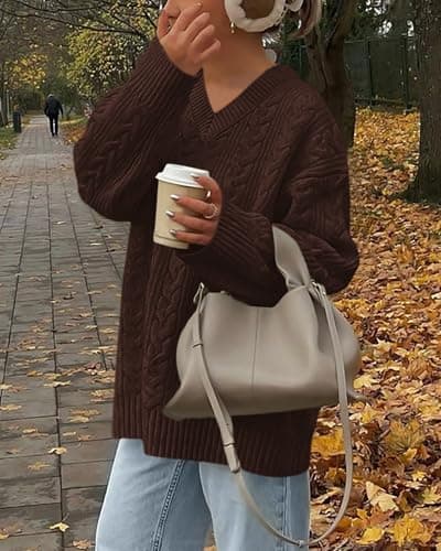 Okiwam Women's Oversized Sweaters Long Sleeve V Neck Cable Knit Pullover Tops Fall Outfits Spring Fashion Clothes 2026 view 3