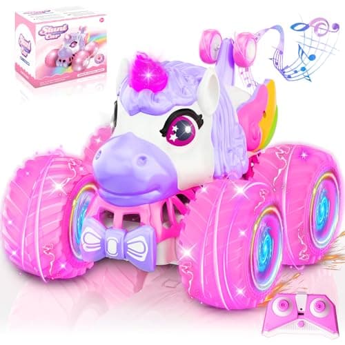 Remote Control Car for Girls, 360° Rotating Unicorn Monster Truck, 4WD RC Stunt Cars with Light and Music, 2.4 GHz, Rechargeable, Various Terrain Truck, Unicorn Toys, Christmas, Birthday Gift Age 3-10