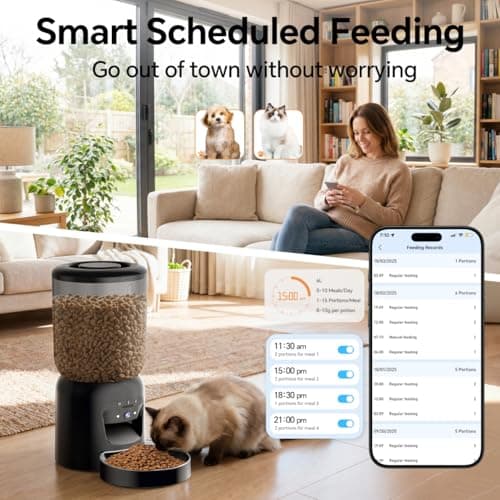 Centvicam Automatic Cat Feeder with 2K HD Camera: 5G WiFi Automatic Dog Feeder with Night Vision, Auto Cat Food Dispenser with 6L Large Food Storage for Multiple Pet, Detachable for Easy Clean -24 Cup view 3
