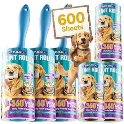 POPCHOSE Lint Rollers for Pet Hair Extra Sticky,600 Sheet Extra Sticky Lint Rollers for Pet Hair,3 Handles & 6 Sticky Rolls,Dog Cat Hair Remover for Clothes,Furniture,Couch,Lint Roller for Clothes