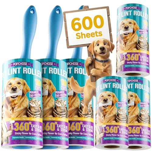 POPCHOSE Lint Rollers for Pet Hair Extra Sticky,600 Sheet Extra Sticky Lint Rollers for Pet Hair,3 Handles & 6 Sticky Rolls,Dog Cat Hair Remover for Clothes,Furniture,Couch,Lint Roller for Clothes — image 1