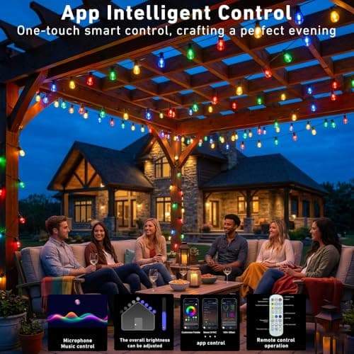 Outdoor String Lights,200FT Smart RGB+IC Patio Lights with Shatterproof LED Bulbs ,Outside Light Dimmable Patio for Decor DIY IP67 Waterproof ,Courtyard, garden,Holiday,LED lights more Scene Modes view 3