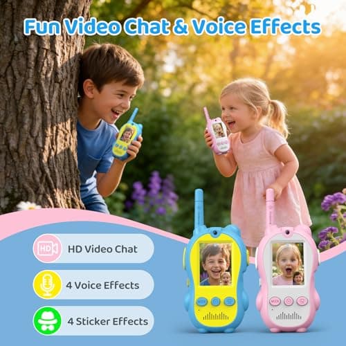 Video Walkie Talkies for Kids, 2 Pack Rechargeable Two Way Radios with Video Call & Audio-Only, Voice Changer & Sticker Effects, Long Range Indoor Outdoor Camping Toys for Boys Girls 3-12 view 2
