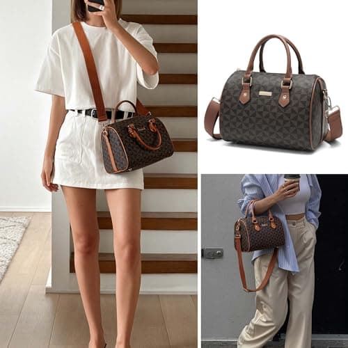 Goinsound Top Handle Bags for Women - Leather Boston Bags & Crossbody Handbag with Detachable Long Strap view 2