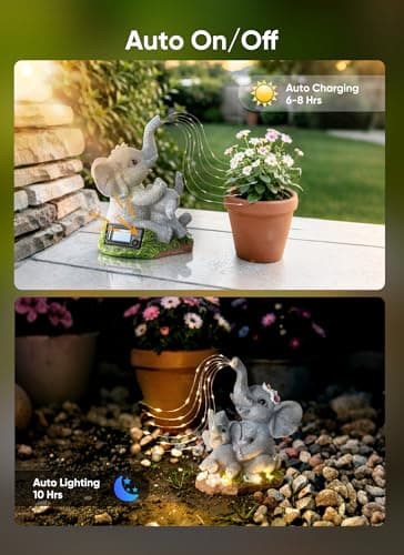 Brightown Solar-Elephant-Garden-Decor-Statue with Succulent & Watering LED Lights, Waterproof Outdoor Decor for Patio, Lawn, Balcony & Yard Decorations Outdoor, Unique Mothers Day Gifts for Mom Women view 6