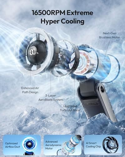 Gaiatop Portable Handheld Turbo Fan, 15 Hrs Cooling, 180° Foldable 4-in-1 Hand Held Fans, 6-Speed (1-100) Personal Mini Handheld Fans, Small Portable Fan for Travel, Working, Outdoor Women Gifts Black view 2