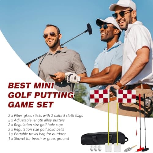 Beach Golf Putting Game Set, Mini Golf Course for Sand Beach Backyard with Digger, 2 Adjustable Putters, 2 Flags & Putting Hole Cups, 6 Balls & Travel Bag, Gift Idea for Men Women Boys Girls view 4