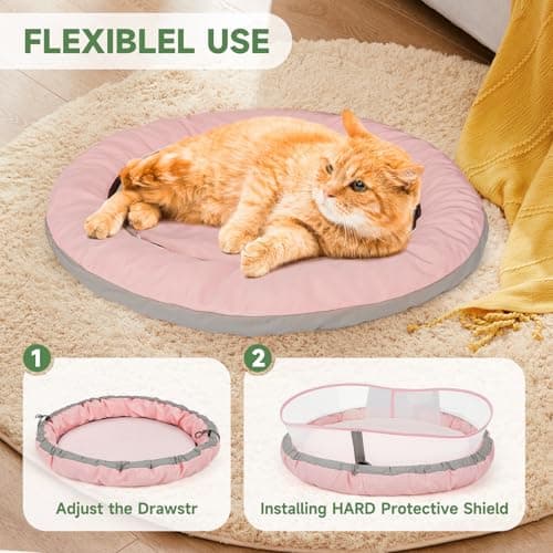 Cat Beds for Indoor Cats, Round Dog Bed for Small Dogs, Puppy, Kitten -Soft Plush Washable Cat Bed Calming with Protective Shield (Pink，18 Inches) view 6