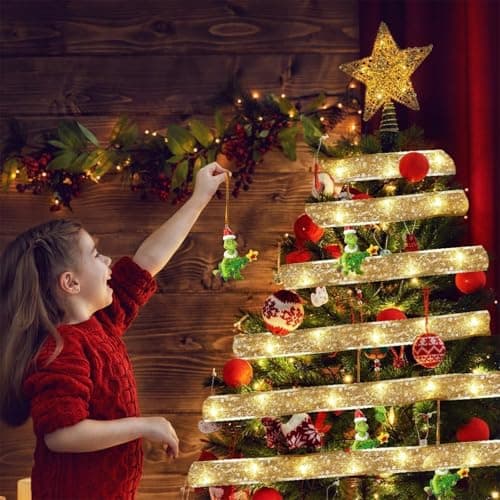 YUNGSUN Gold Christmas Tree Decorations Ribbon Lights, 64ft 200 LED String Lights, Battery-Powered Copper Wire Ribbon Lights for Holiday Party Weddings Indoor Christmas Tree Decorations view 2