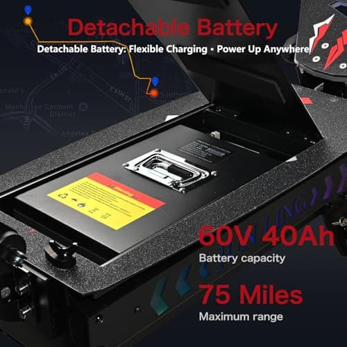 JL86 Off-Road Electric Scooter for Adults, 10000W Dual Motor, 60V 40Ah, Up to 55 MPH, 75 Miles Long Range, 13" Pneumatic Tires, Foldable Commuter E-Scooter view 4