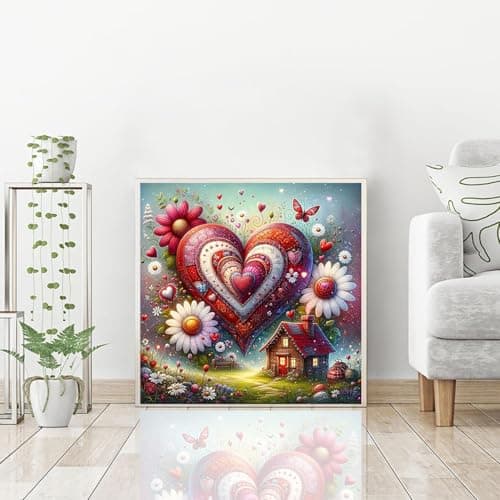 igoodom Diamond Art Kits for Adults, Love and House Diamond Painting Kit, Full Drill Round Diamond Art Kits, DIY Gem Art and Crafts for Home Wall Decor Gift 14x14inch view 2