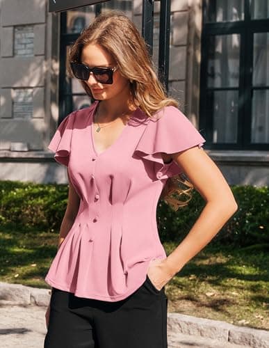 GRACE KARIN Summer Blouses for Women Dressy Casual, 2026 Ruffle Sleeve Peplum Tops, Business Work Shirt Fashion Clothing view 2