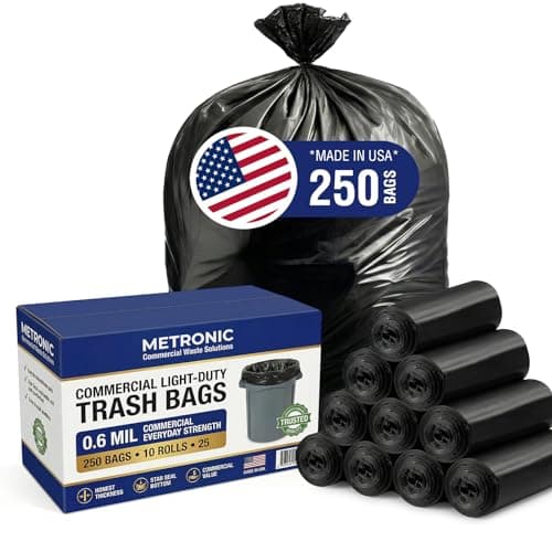 METRONIC 30-33 Gallon Trash Bags, 250 Count Bulk 0.6 Mil Commercial Black Garbage Bags, 32” x 38” Light Duty Large Plastic Trash Bags, Commercial Liners for Office, Retail & Paper Waste, Made in USA view 1