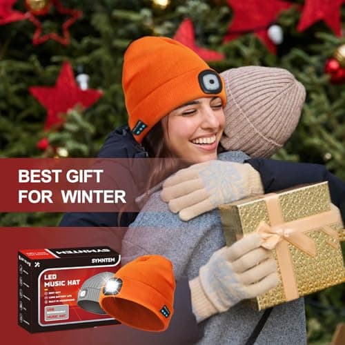 SYMNTEM Gifts for Men, Rechargeable Bluetooth Music Unisex Beanie Hat with Light, Valentines Day Gifts for Him, Birthday Gifts for Men, Women, Orange view 7