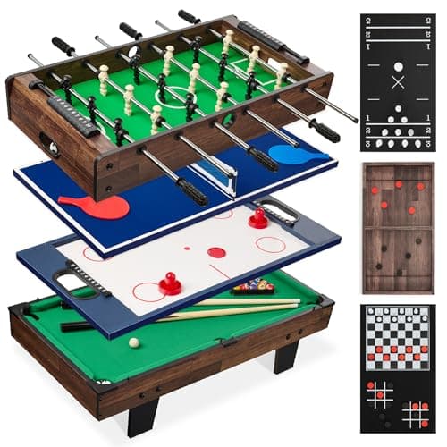 Best Choice Products 11-in-1 Kids Combo Game Table Set w/Ping Pong, Foosball, Air Hockey, Shuffleboard, Bowling, 5 Accessory Bags - Dark Wood