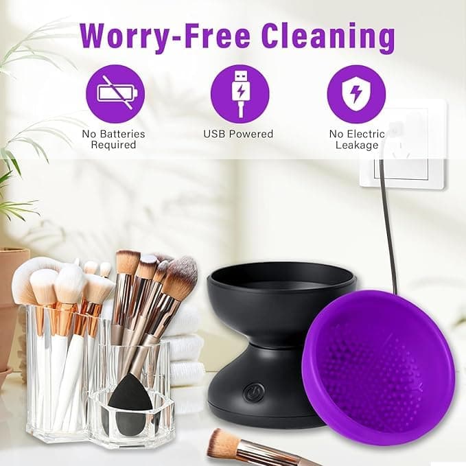 AIQIBAO Portable Electric Makeup Brush Cleaner Machine，USB Cosmetic Brush Cleaner Tools Automatic Brush Silicone Brush Spinner Wash and Dry Deep Cleaning Machine (C) view 3