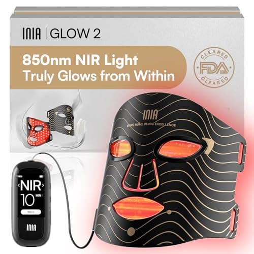 INIA Red Light Therapy Mask for Face – 4 Light Modes with 850nm NIR, Red & Blue LED Light Therapy, 2600mAh Rechargeable LED Face Mask for Radiant Glow at Home, Black — image 1