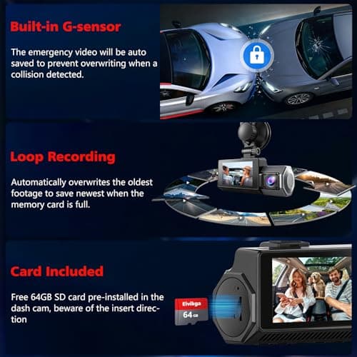 Eivikga 4K+2.5K+2.5K Dash Cam, STARVIS 2 Sensor, Dash Camera 3-Channel, Free 64GB Card, Dashcam with 5G WiFi GPS, G-Sensor,Loop Recording, HDR, 24H Parking Monitor, Time-Lapse Recording, 256GB Max view 6