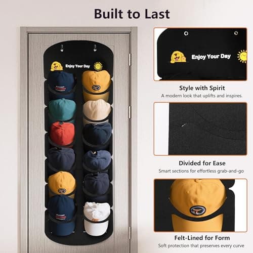 ViKiulen Hat Organizer for Baseball Caps, Over The Door Cap Organizer Cap Hat Holder with 12 Deep Clear Pockets, Hat Storage to Protect and Display with 2 Hook view 5