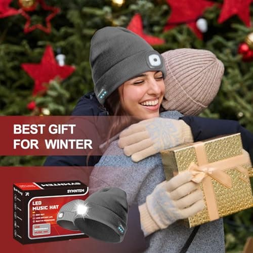 SYMNTEM Gifts for Men, Rechargeable Bluetooth Music Unisex Beanie Hat with Light, Valentines Day Gifts for Him, Birthday Gifts for Men, Women, Grey view 7