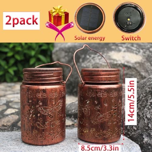 2pack Sunflower Solar Lanterns Outdoor, Solar Mason jar Lights Hanging Waterproof Metal Lanterns for Patio, Pathway, Yard (Sunflower 2pack) view 5