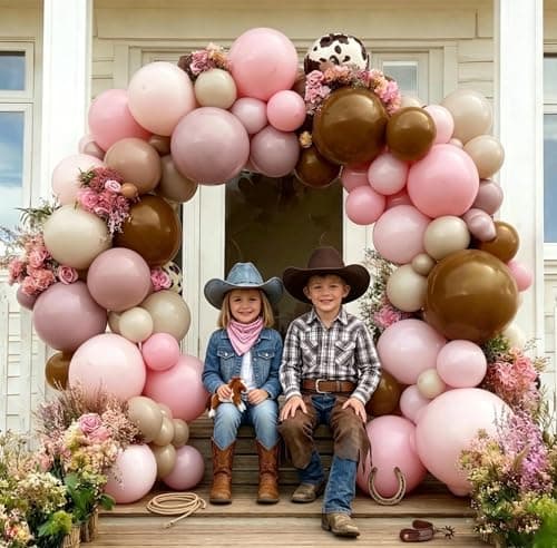 Pink Brown Balloon Arch Kit Double Stuffed Dusty Rose Pink Tan Sand White Mauve Balloon Garland for Birthday Cowgirl Baby Shower Bridal Wedding Western Boho Neutral Bear Party Decoration view 2