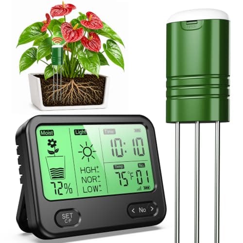 4-in-1 Soil Moisture Meter for Plants ,Soil Temperature /Moisture /Sunlight Time, Large Screen, Garden Soil Tester for Lawn, Farm, Houseplants，Wireless Indoor/Outdoor Plant Water Meter (Dark Black) — image 1