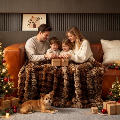 THRIVINGIVAN Leopard Print Fluffy Faux Fur Throw Blanket for Couch Bed | Soft Fuzzy Cheetah Print Faux Rabbit Fur Blanket, Cozy Plush Thick Warm Decorative Lap Throw for Women, 50x60, Brown view 6