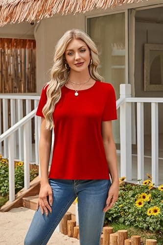 Herou Summer Women Casual Short Sleeve Tops T-Shirts Tees with Side Split view 2