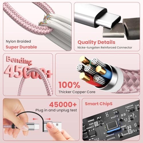 3 in 2 Multi Charging Cable for iWatch Charger/IP/USB C,Travel Cruise Essentials,Pink 1-Pack 5FT Braided USB A/C Cable Designed for Multiple Devices,Car Accessories for iWatch Ultra/SE & iPhone 17-11 view 4