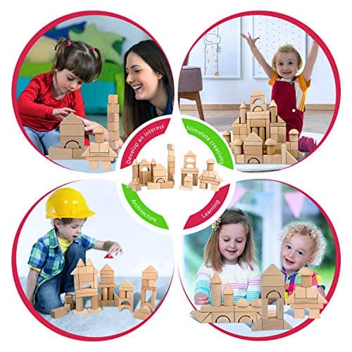 Migargle Wooden Building Blocks Set for Kids - Stacker Stacking Game Construction Toys Set Preschool Colorful Learning Educational Toys - Geometry Wooden Blocks for 3+ Year Old Boys & Girls view 6