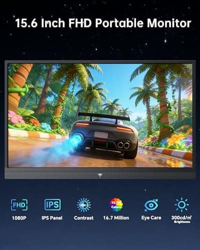 KTC Portable Monitor 15.6 Inch, FHD 1080P Travel Laptop Monitor Extender with USB-C HDMI, Ultra-Slim IPS HDR Display with Speakers, Second Monitor Screen for Laptop Phone Xbox Mac Switch, Black H15F9 view 2