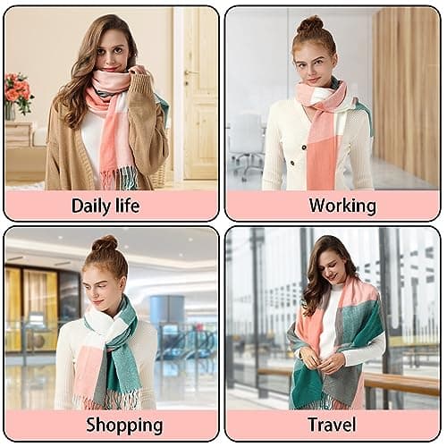 fauson Winter Scarf for Women Oversized Plaid, Soft Warm Shawl Wrap view 2