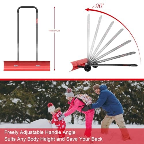 38 Inch Snow Shovel for Driveway, Brewin SnowPro Bi-Direction Heavy Duty Snow Pusher with Wheels and Angled Blade for Efficient Snow Removal, Back Saver Snow Plow for Doorway Sidewalk view 3