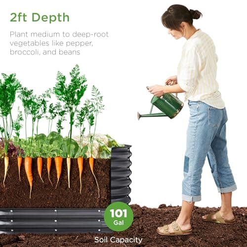 Best Choice Products 4x2x2ft Outdoor Metal Raised Garden Bed, Oval Deep Root Planter Box for Vegetables, Flowers, Herbs, and Succulents w/ 101 Gallon Capacity, Rubber Edge Guard - Charcoal view 3