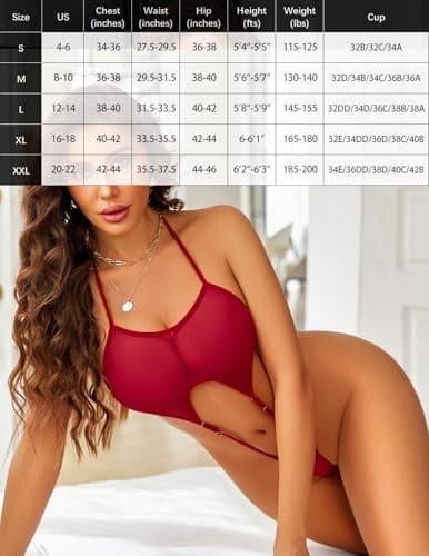 Avidlove Mesh Bodysuit for Women Halter Straps Sexy Lingerie One Piece Sheer Babydoll Top Outfits view 6