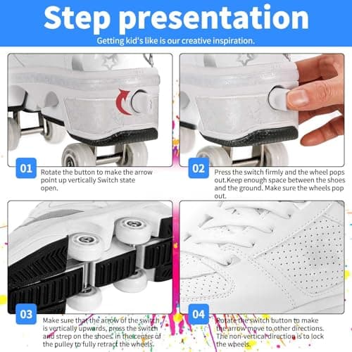 UonrvaoN Roller Skate Shoes for Girls Boys Kick Roller Shoes 2-in-1 Double-Row Deform Wheel Roller Skates Roller Skating Shoes for Kids Ages 6-12 view 4