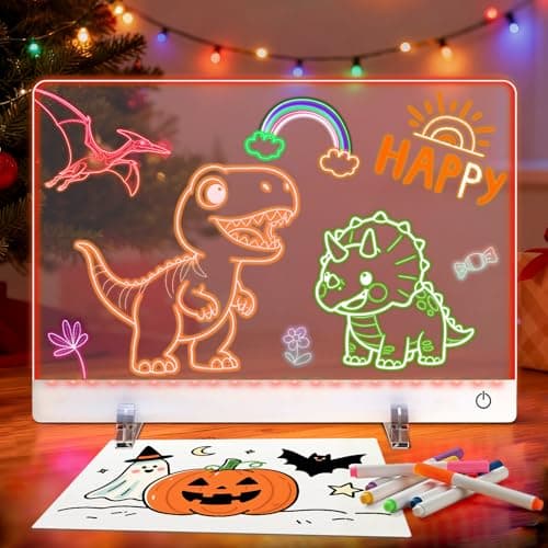 16 Inch LED Drawing Board for Kids - USB C Rechargeable 7 Color Light Up Acrylic Note Pad with Stand, 13.7"x10" Dry Erase Board, 7 Markers & Tracing Book, Gifts for Girls 6-12 Year Old