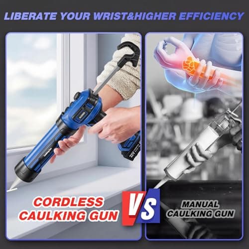 Cordless Caulking Gun, Battery Powered Caulk Gun, Electric Caulking Gun w/2 x 2.0Ah Batteries,LED Light, Auto Retract for Filling, Sealing view 6