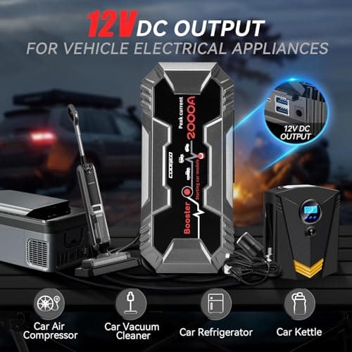 Car Battery Jump Starter Portable, 2000A Jump Starter Battery Pack for 8.0L Gasoline and 6.0L Diesel Engines, 12V Jump Box for Car Battery with EC8 Jumper Cables, Black view 5